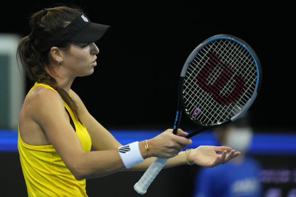 Australia’s Ajla Tomljanovic reacts after losing a point to Switzerland’s Belinda Bencic.