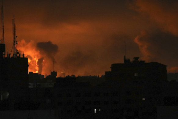 Israeli airstrikes provide the only light over northern Gaza, where Israeli forces have escalated their bombardments. 