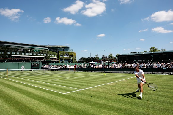 Vitriva from Czechia plays a backhand against Jordan Thompson.
