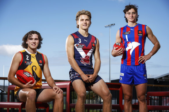 From left: Mitch Szybowski, Will Ashcroft and Elijah Tsatas are all set to join AFL clubs in the upcoming draft.