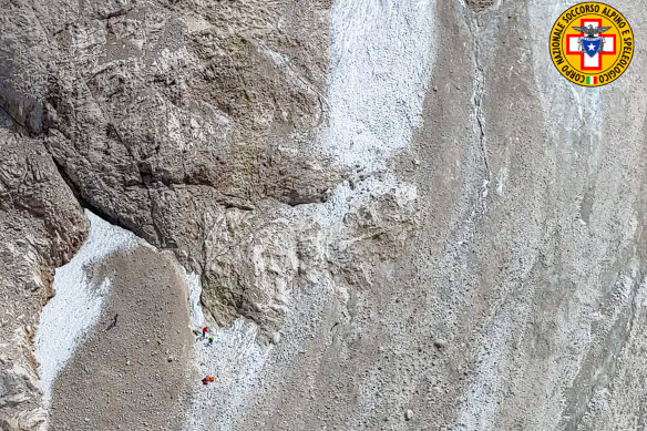 The rescue operations on the glacier in Italy’s Alps near Trento.