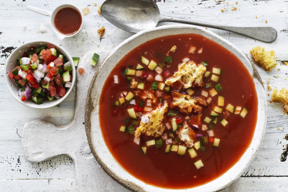 Serve the gazpacho cold during the summer months.
