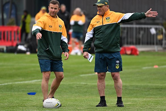 Willie Peters, while working with Kangaroos coach Kevin Walters.