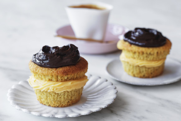 Boston cream cupcakes with coconut custard.