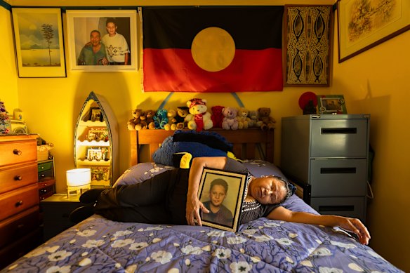 Szabo, pictured in Arthur’s bedroom, which has become a shrine to the 13-year-old.