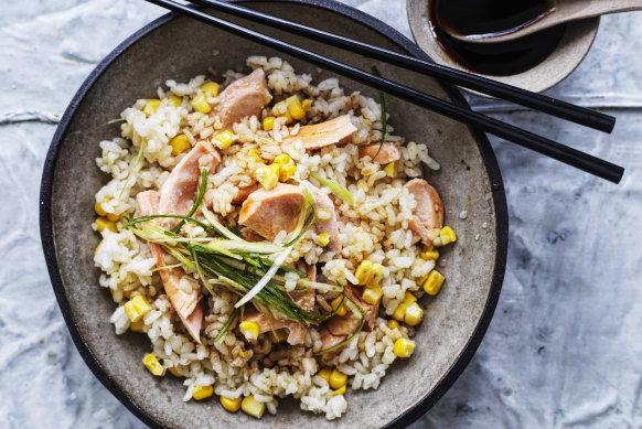 Salmon and corn rice.