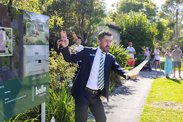 Auctioneer Andrew Robinson runs proceedings at 17 Taleeban Road.
