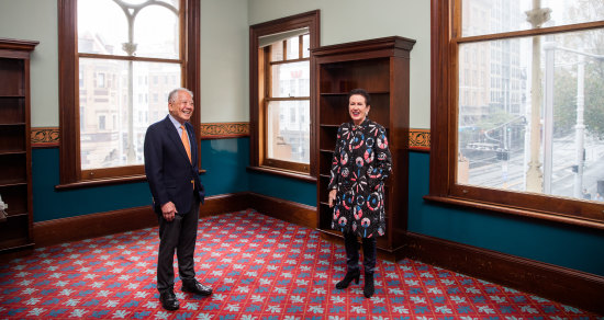 Lord mayor Clover Moore and Dr John Yu at the old Haymarket library.