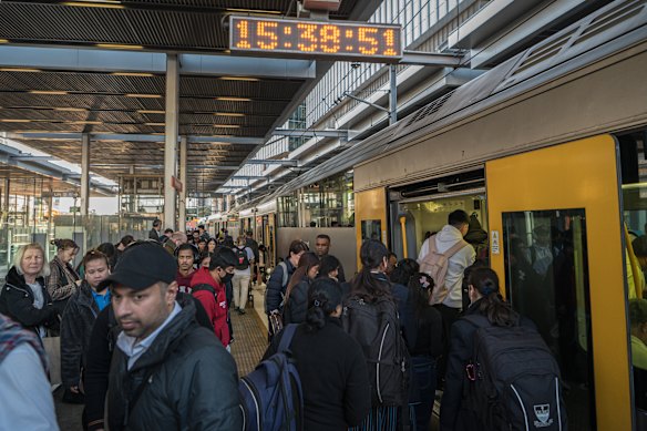 Commuters waiting for services.
