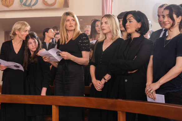 The five Garvey sisters - Grace (Anne-Marie Duff), Eva (Sharon Horgan), Ursula (Eva Birthistle), Bibi (Sarah Greene) and  Becka (Eve Hewson) - in <i>Bad Sisters</i>.