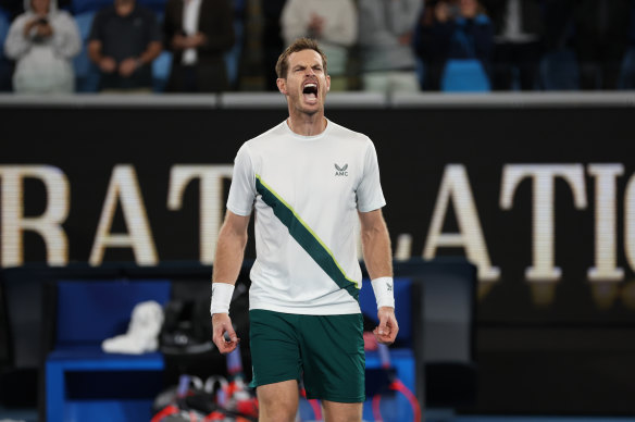 Andy Murray celebrates an incredible victory.
