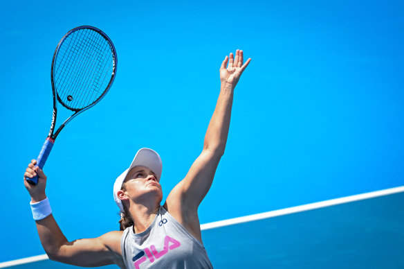 Barty practises at Melbourne Park on Friday.