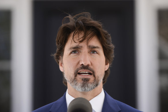 Justin Trudeau delivers his daily briefing at Rideau Cottage, the Prime Minister's residence, in Ottawa, Ontario, on Thursday.