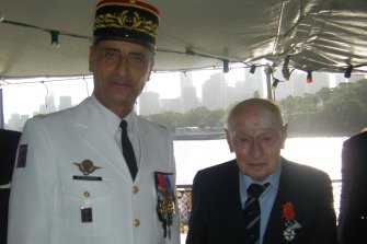 John Eppel with Major General Philippe Leonard, Commander of French Armed Forces at ceremony  to award John Eppel the insignia of Chevalier in the French National Order of the Legion of Honour, 2015.