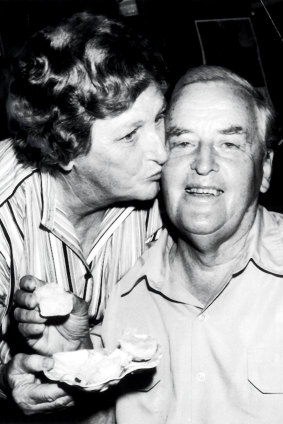 Lady Flo and Sir Joh Bjelke-Petersen, with her trademark scones.