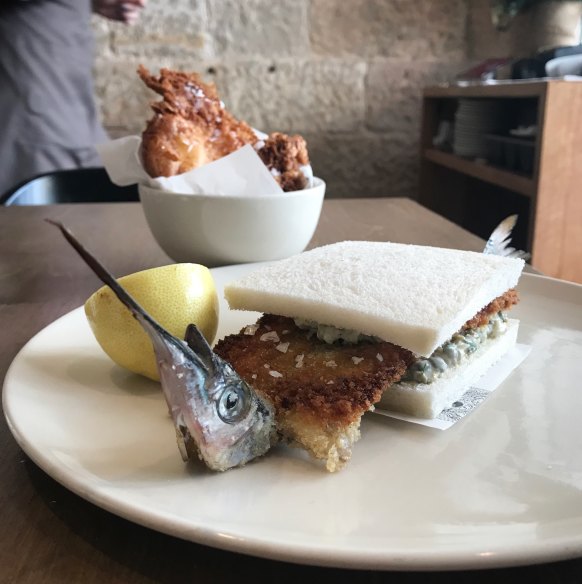 A garfish sandwich, a typically inventive Niland creation. 