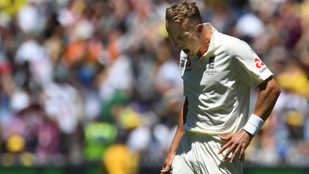 A gutted Tom Curran after his no-ball saw David Warner go on to his century in the Boxing Day Test.