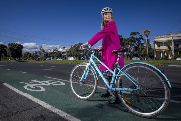 Alison McCormack, chief executive of the Bicycle Network, at Kerferd Road where the Shrine to Sea bike lanes would run. 