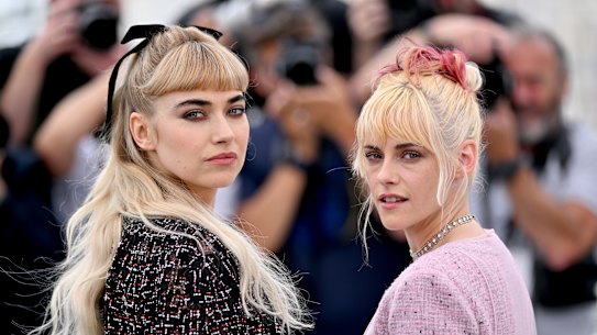 Imogen Poots (left) and Kristen Stewart at the premiere of The Chronology of Water in Cannes. 