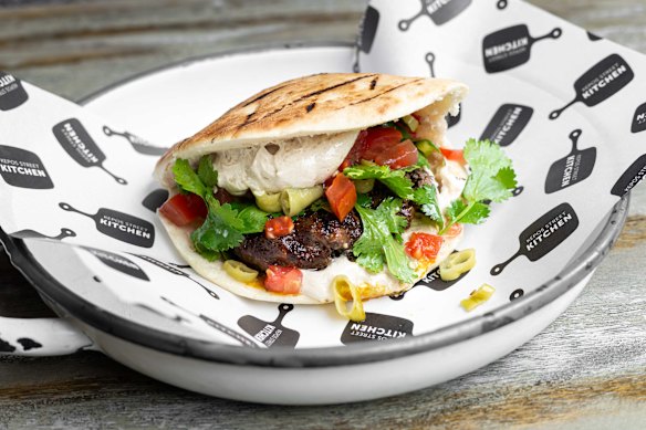 The arayes pita with tomato salad and amba.