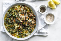 Danielle Alvarez’s one-pot chicken, spinach and orzo stew.