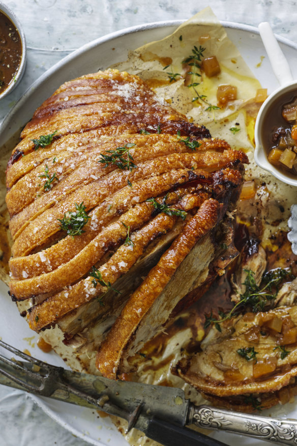 Slashing the skin at 1cm intervals helps ensure crunchy crackling.