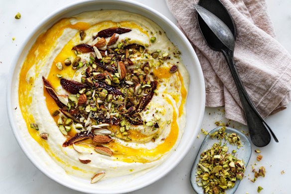 Helen Goh’s yoghurt pudding with mango and Medjool dates.