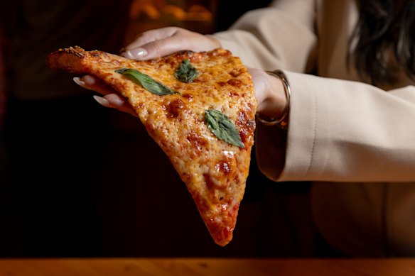 Margherita pizza slice at Sunnyside Sliced in Docklands.