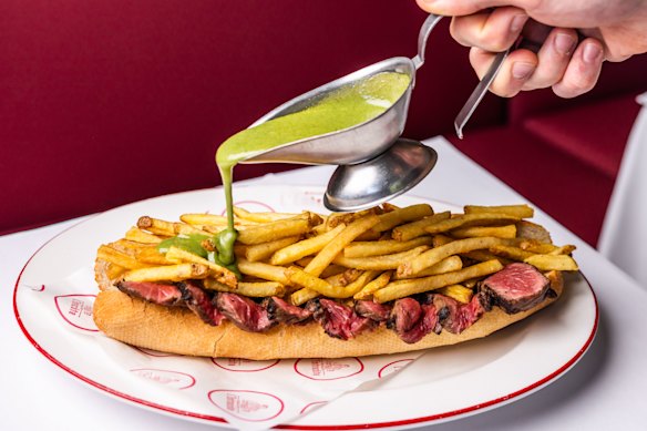 The mitraillette at Bouillon L'Entrecote features a secret sauce.