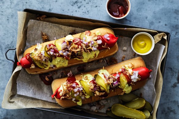 Adam Liaw’s Danish hot dogs are nothing without condiments.