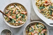 Creamy salmon linguine.