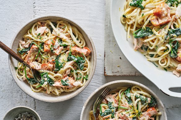 Creamy salmon linguine.
