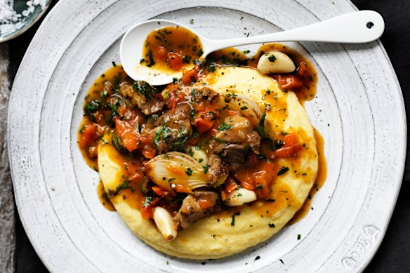 Neil Perry’s braised lamb necks with pearl onions and garlic.