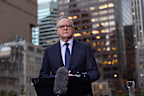 Prime Minister Anthony Albanese during a press conference at Macquarie Group in New York City.