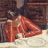 Pierre Bonnard, The red blouse (Marthe Bonnard), 1925 (detail).