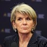 Then-chancellor Julie Bishop fronts the media after a meeting with ANU staff in September.