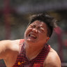 Gong Lijiao, of China, competes in the final of the women’s shot put in Tokyo on Sunday.