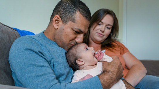 Iraqi Uber driver Thamer Alkhammat with his wife Elisha van den Brink and two-month-old daughter Amira.