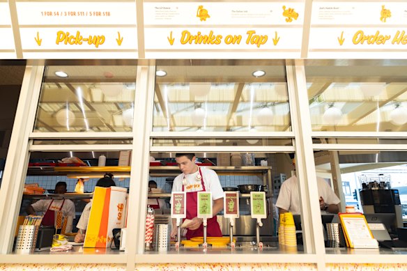 Order and pick up your meal from the service window.