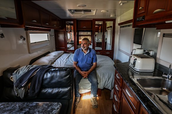 Inside the caravan that will be home while Crupi rebuilds.
