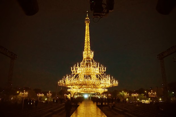  A general view of the Tour Eiffel and the Saint Laurent Fashion Show setup