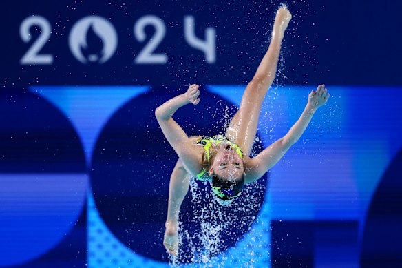 A  member of Japan competes  in the Team Technical Routine.