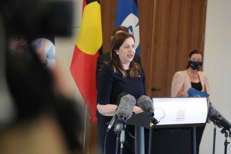 Queensland Premier Annastacia Palaszczuk announcing the state’s road map to reopening. 
