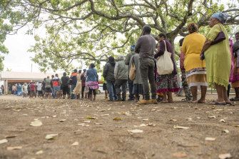 People wait in line to cast their votes in Noumea, New Caledonia, at the last independence vote in 2020.