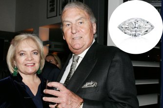 John Laws has sold the spectacular and huge diamond ring his late wife Caroline once wore – one of the largest in Sydney – in New York.