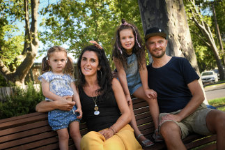 Francesca Orsini and Alessandro Bartesaghi with their children Beatrice (right) and Camilla (left). 