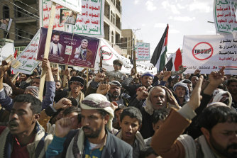 Yemeni Shiite Houthis protest against US President Donald Trump in Sanaa, Yemen, last month. 