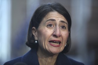 NSW Premier Gladys Berejiklian addresses the media on Wednesday.
