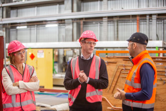 NSW Opposition Leader Chris Minns tours a manufacturing facility in Victoria in April.