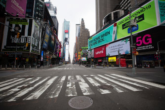 The streets of Times Square in Manhattan were eerily empty in March.